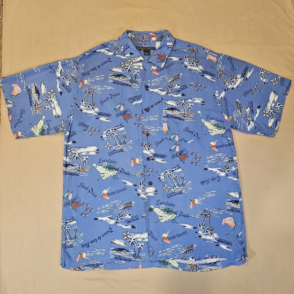 Royal Robbins Men's Rayon Shirt Florida The Keys Everglades Shark‎ Point Size L